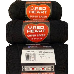 3 Skeins Red Heart Super Saver No Dye Lot!orsted 4 ply Black 100% Acrylic NEW